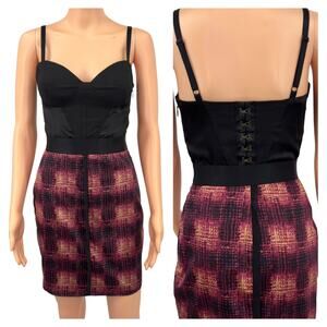 Bebe Corset Satin Mini Dress Sz XS Y2K Glam Clubwear Edgy Coquette Party Bustier